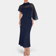 Women's Satin Maxi Dress with Sheer Cape