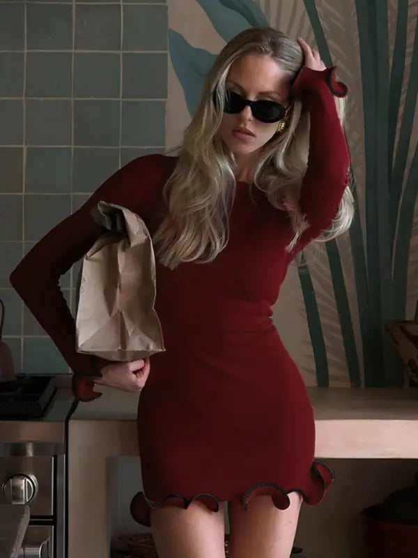 Women's Long Sleeve Scallop Hem Jumper Dress