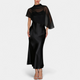 Women's Satin Maxi Dress with Sheer Cape