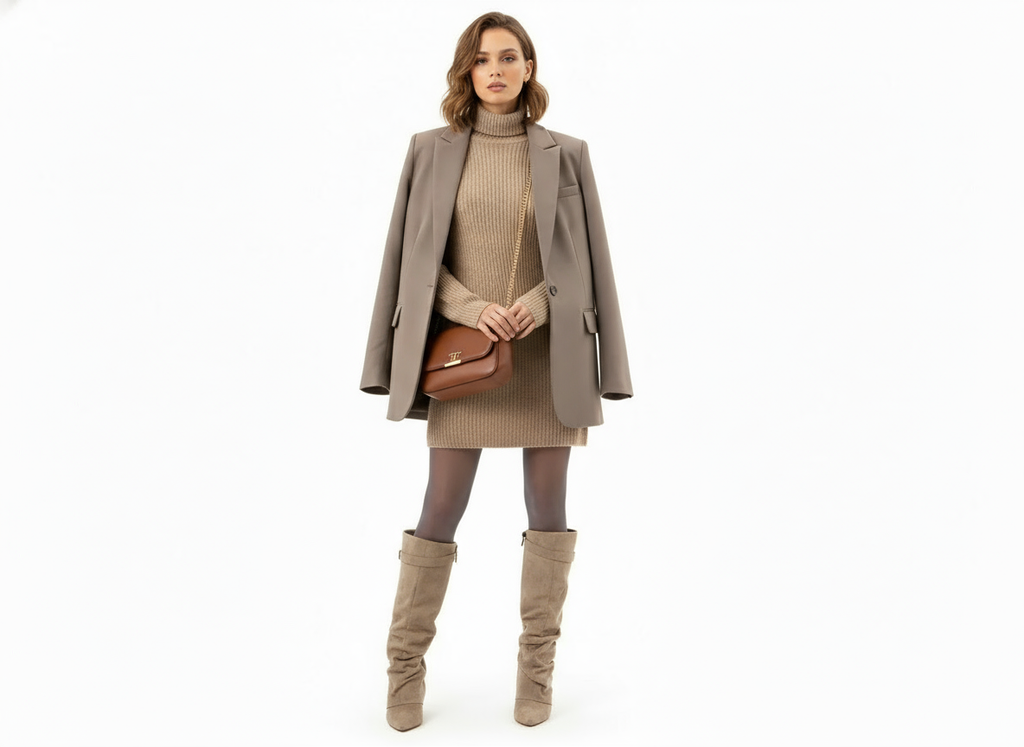 Women's slouch knee-high boot with pointed toe and low block heel