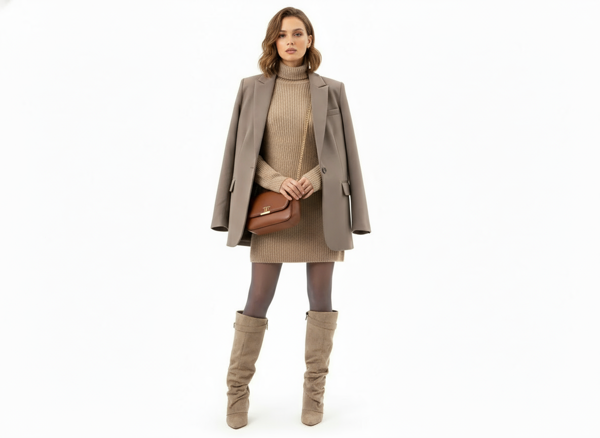 Women's slouch knee-high boot with pointed toe and low block heel