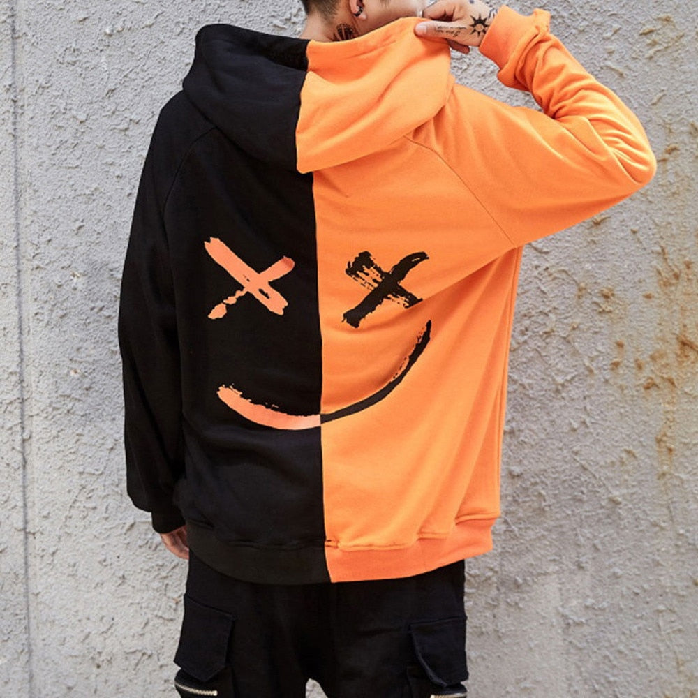 Men's split colour block graphic hoodie with printed back design