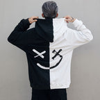Men's split colour block graphic hoodie with printed back design