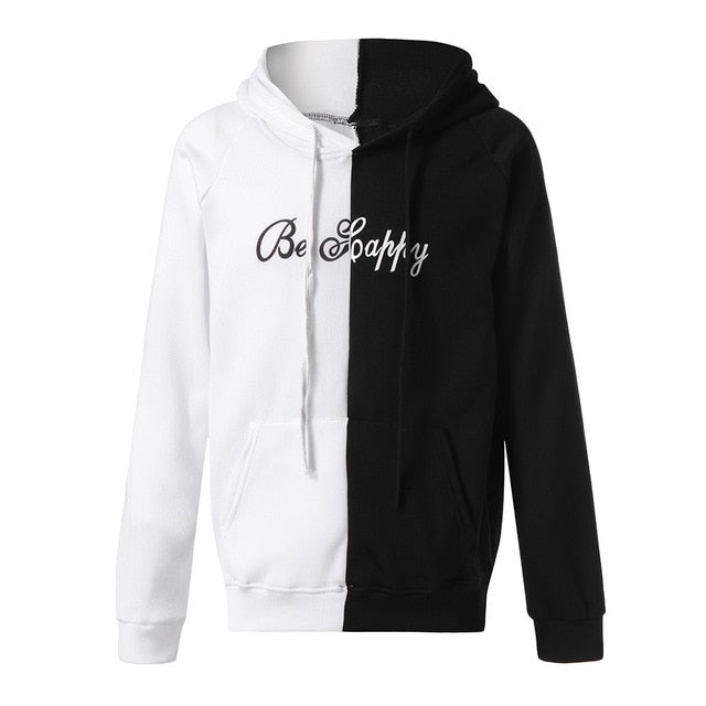 Men's split colour block graphic hoodie with printed back design