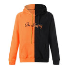 Men's split colour block graphic hoodie with printed back design