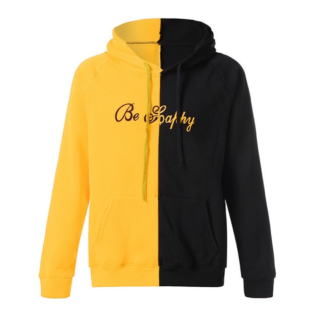 Men's split colour block graphic hoodie with printed back design