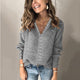 Women's ribbed V-neck sweater with front buttons and long sleeves