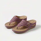 Women's perforated wedge toe-post sandals with decorative side trim