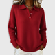 Women's long-sleeve knitted polo sweater with collar, button placket and ribbed trims