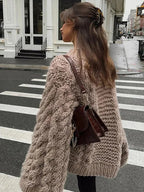 Women's textured cable knit jumper with wide sleeves and cocoon fit