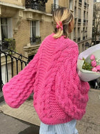 Women's textured cable knit jumper with wide sleeves and cocoon fit