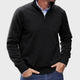Men's solid quarter-zip mock neck sweater with long sleeves and ribbed trims