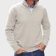 Men's solid quarter-zip mock neck sweater with long sleeves and ribbed trims