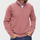 Men's solid quarter-zip mock neck sweater with long sleeves and ribbed trims