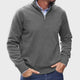 Men's solid quarter-zip mock neck sweater with long sleeves and ribbed trims
