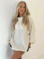 Women's oversized textured turtleneck jumper with balloon sleeves