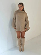 Women's oversized textured turtleneck jumper with balloon sleeves