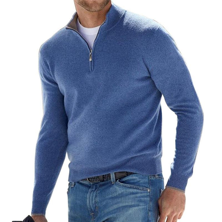 Men's quarter zip jumper with mock neck and long sleeves