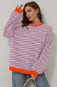 Women's loose striped sweater with crew neckline and long sleeves