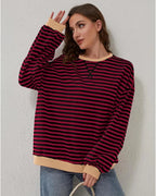 Women's oversized striped sweater with long sleeves and ribbed trims