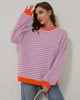 Women's oversized striped sweater with long sleeves and ribbed trims
