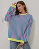 Women's oversized striped sweater with long sleeves and ribbed trims