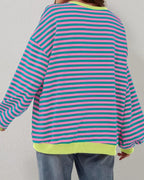 Women's oversized striped sweater with long sleeves and ribbed trims