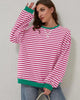 Women's oversized striped sweater with long sleeves and ribbed trims
