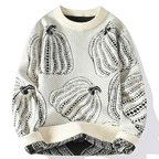 Unisex knitted sweater with repeated pumpkin motifs, crew neck and long sleeves