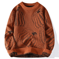 Unisex knitted sweater with repeated pumpkin motifs, crew neck and long sleeves