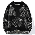 Unisex knitted sweater with repeated pumpkin motifs, crew neck and long sleeves