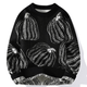 Unisex knitted sweater with repeated pumpkin motifs, crew neck and long sleeves