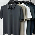 Men's textured polo shirt with collared neckline and button placket