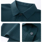 Men's textured polo shirt with collared neckline and button placket