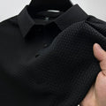 Men's textured polo shirt with collared neckline and button placket