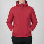Men's hooded full-zip rain jacket with long sleeves and side pockets