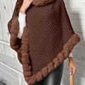 Women's textured wrap cape coat with contrast faux fur trim