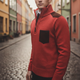 Men's half-zip sweater with stand collar, contrast shoulder panels and chest pocket