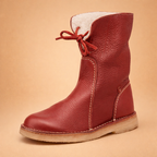 Women's lace-up ankle boots with plush cuff and flat sole
