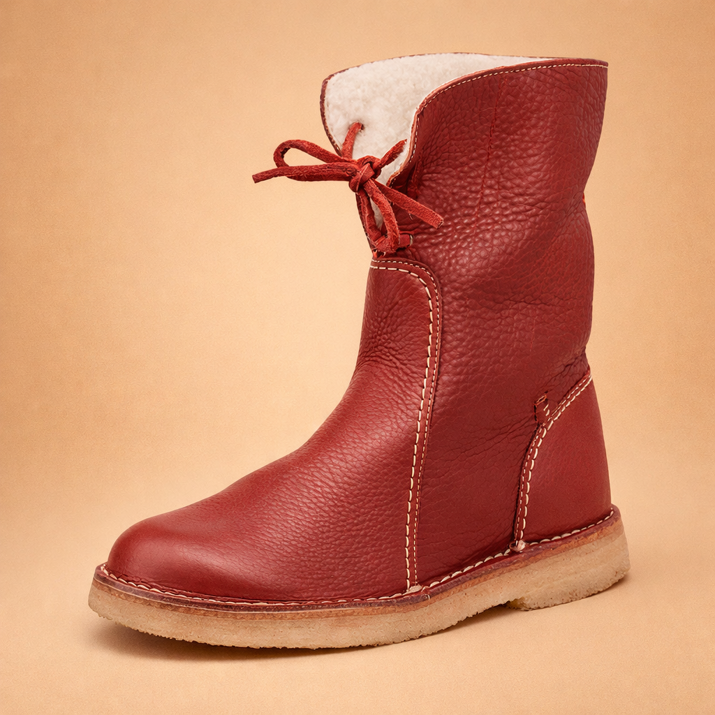 Women's lace-up ankle boots with plush cuff and flat sole