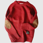 Men's crew neck jumper with contrast elbow patches