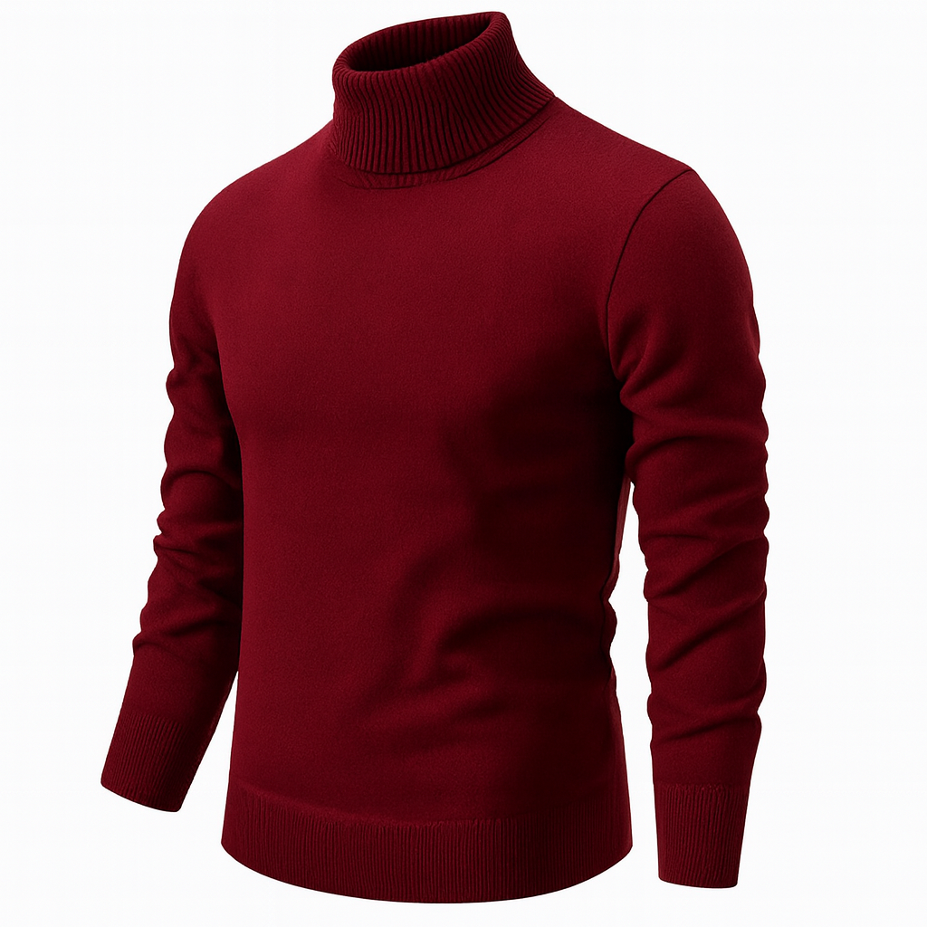 Men's ribbed turtleneck sweater with long sleeves and ribbed trims