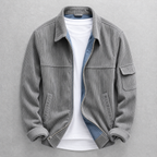 Men's corduroy jacket with zip front, pointed collar and sleeve pocket