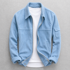 Men's corduroy jacket with zip front, pointed collar and sleeve pocket