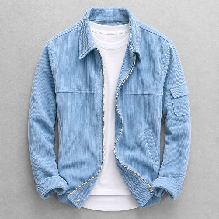 Men's corduroy jacket with zip front, pointed collar and sleeve pocket