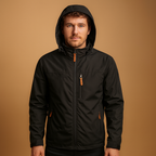 Men's hooded rain jacket with full zip, long sleeves and multiple zipped pockets