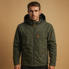 Men's hooded rain jacket with full zip, long sleeves and multiple zipped pockets
