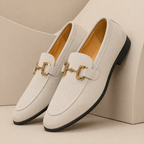 Men's horsebit loafers with almond toes, low heels and contrasting soles