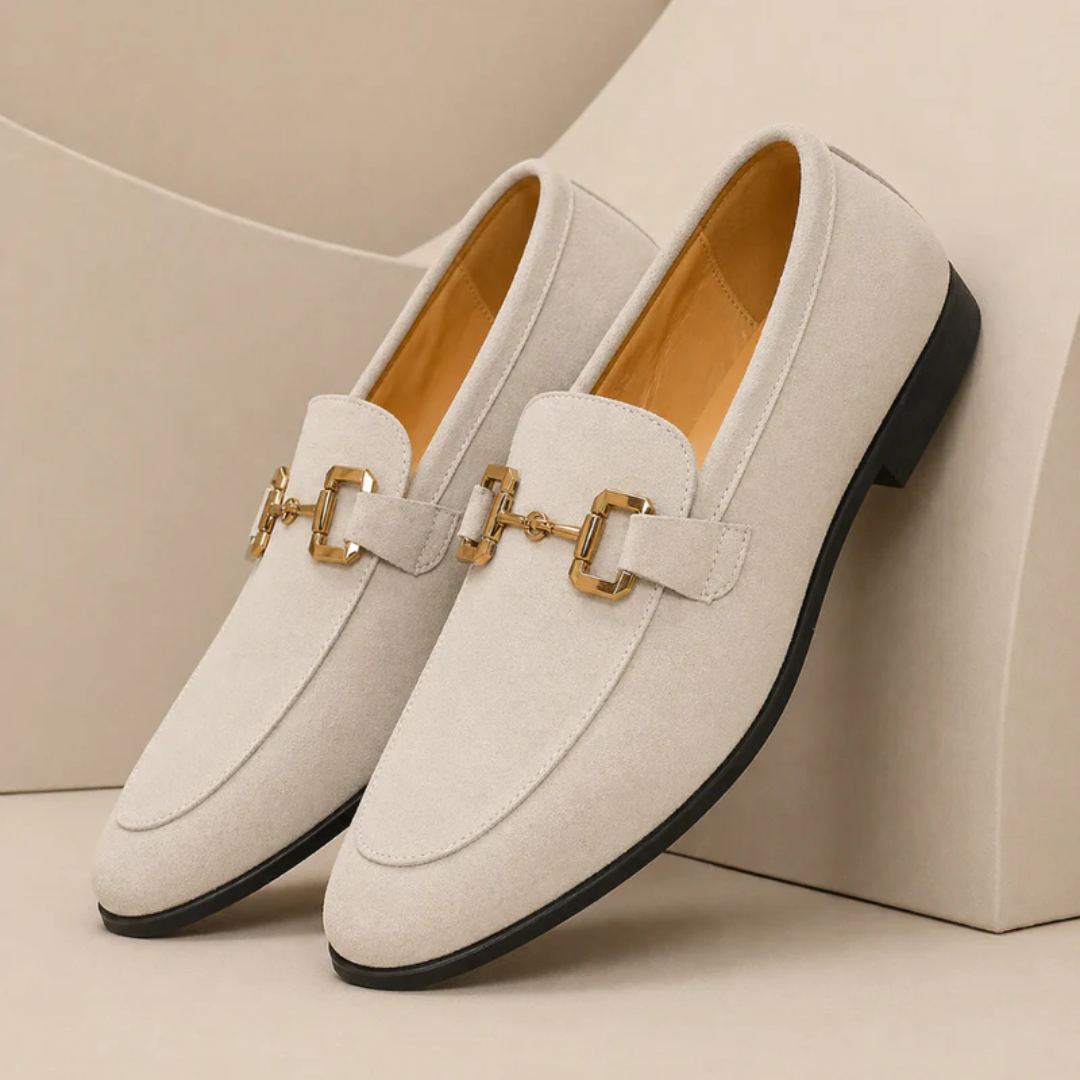Men's horsebit loafers with almond toes, low heels and contrasting soles