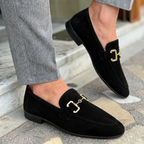 Men's horsebit loafers with almond toes, low heels and contrasting soles